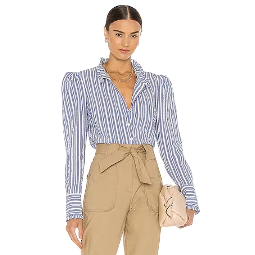 Veronica Beard Holli Ruffled Blouse Shirt Large Mobwife Old Money Luxury Preppy